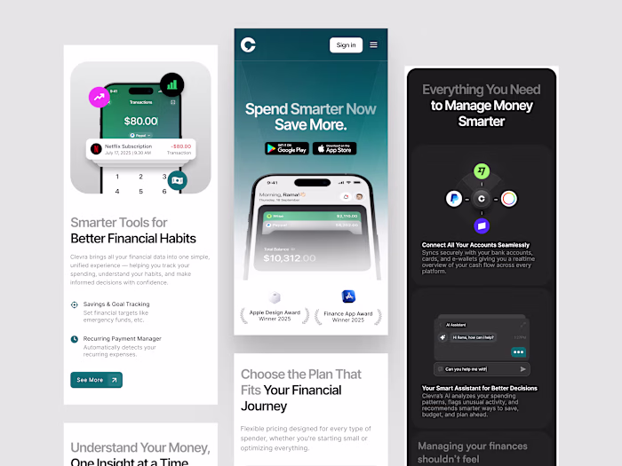 Clevra - Responsive Finance SaaS Landing Page
