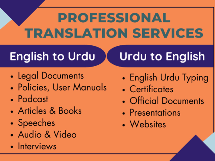 I will do English to Urdu and Urdu to English Translation