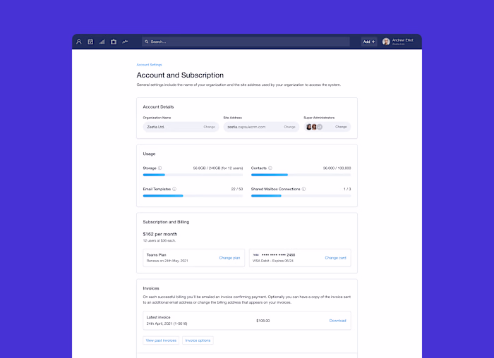Capsule In-app Account Summary