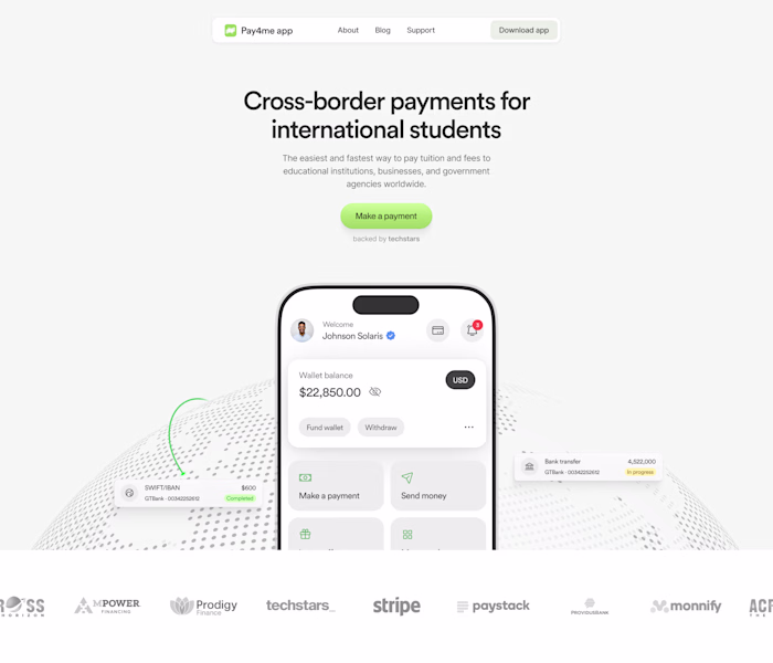 Pay4me app landing page redesign