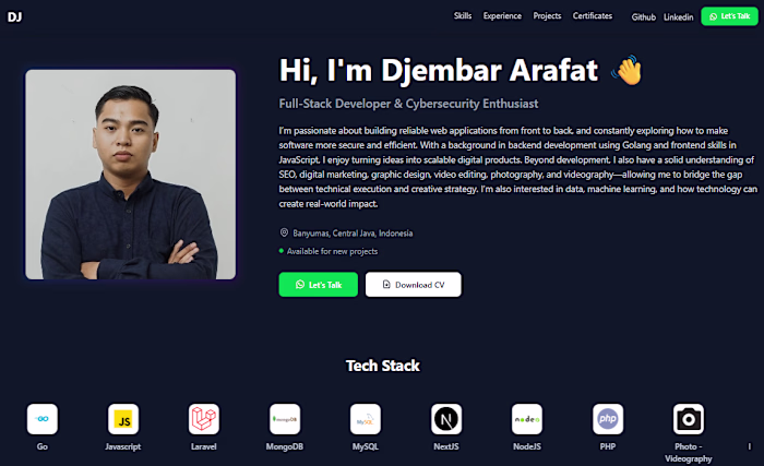 Personal Portfolio Website – Djembar Arafat