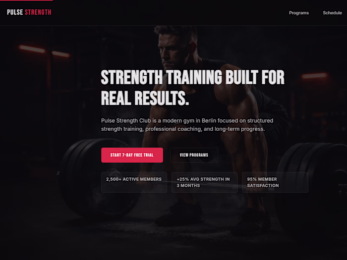 PULSE STRENGTH Fitness Website & Dashboard UI Overview A fit...