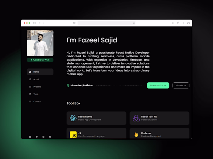 Portfolio Template Redesign Framer - React Native Developer