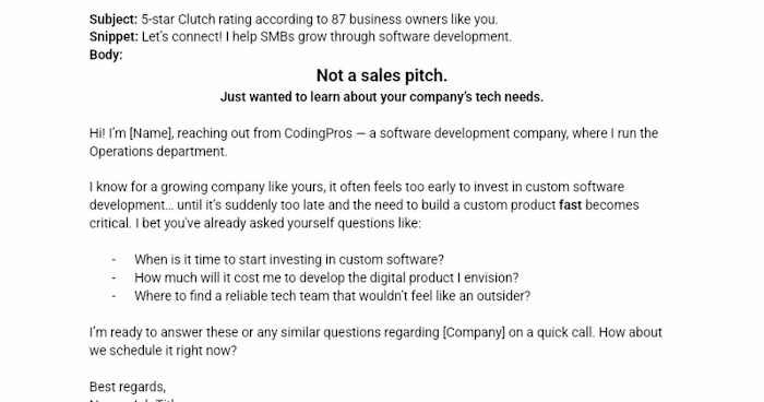Cold Outreach Emails for a Software Development Company