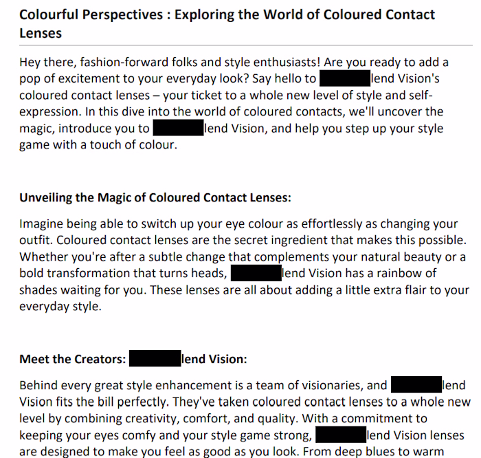 Blog writing for a Eyewear Company