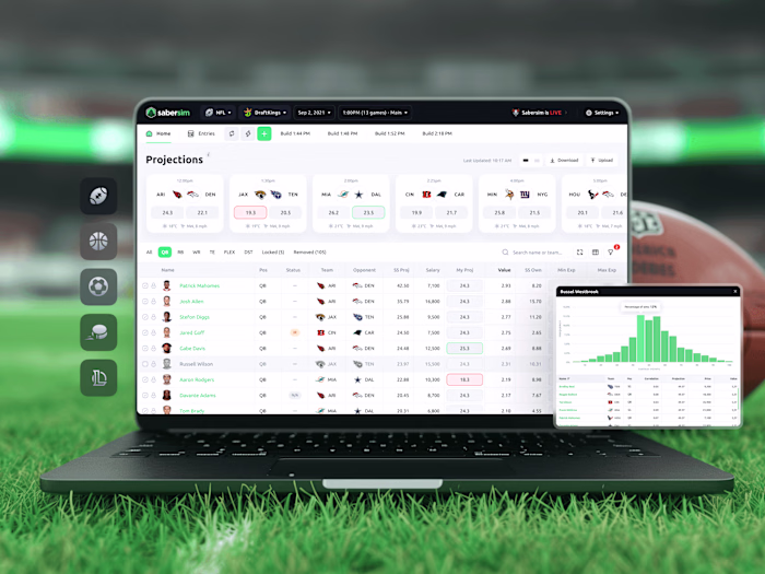 Web app design for AI-powered DFS optimizer Sabersim 