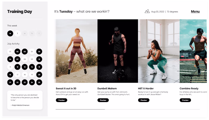 Training Day – Fitness concept (TV + Mobile app experience)