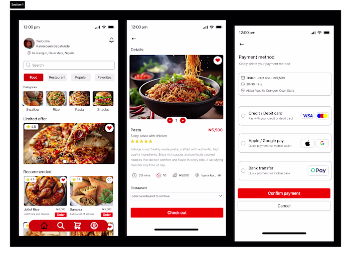 Dashboard and checkout page