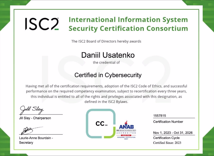 Certified in Cybersecurity