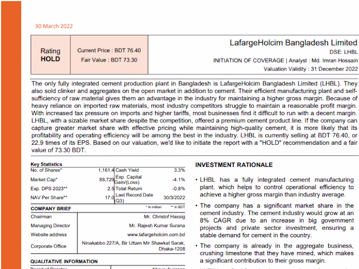 Valuation Report: Cement Company