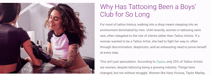 Blog writing for a tattoo studio