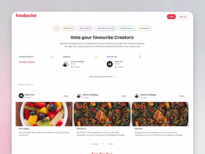 Foodpulse: Discover Recipes, and Culinary Inspirations Web App