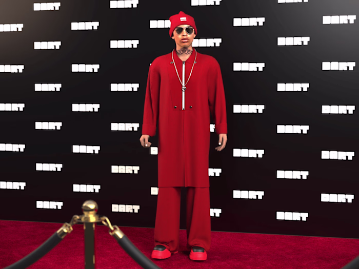 3D Digital Fashion Illustration of Red Outfit on Red carpet