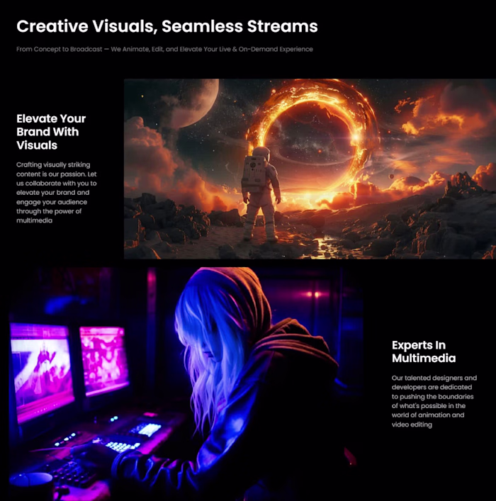Landing Page for Streaming Media Edit Studio