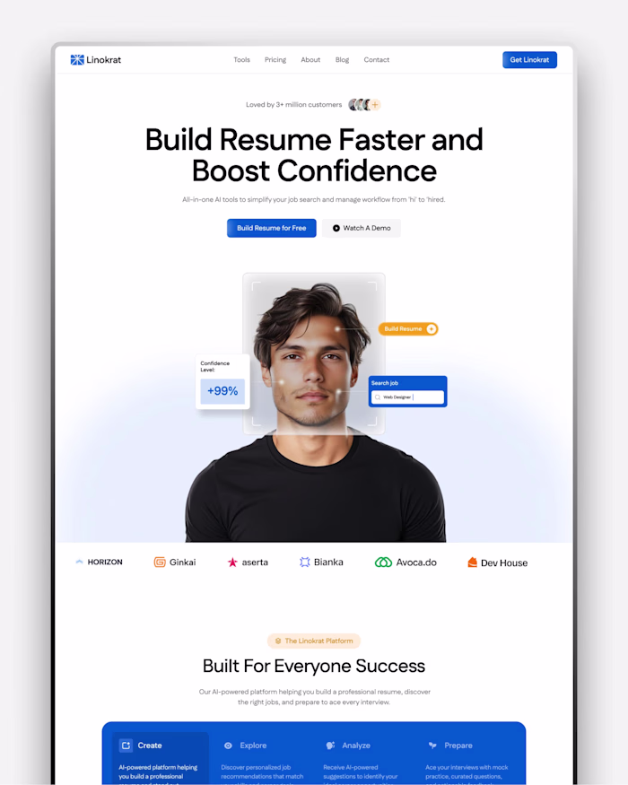 Linokrat - Resume Builder Framer Website