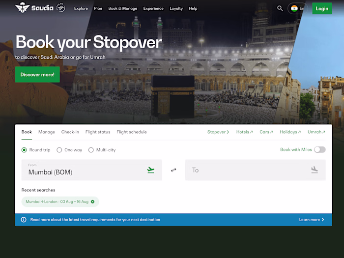 Saudia Airlines Booking Engine (KSA)