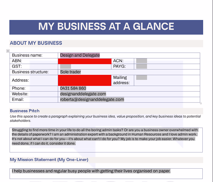 New Business - My Business at a Glance