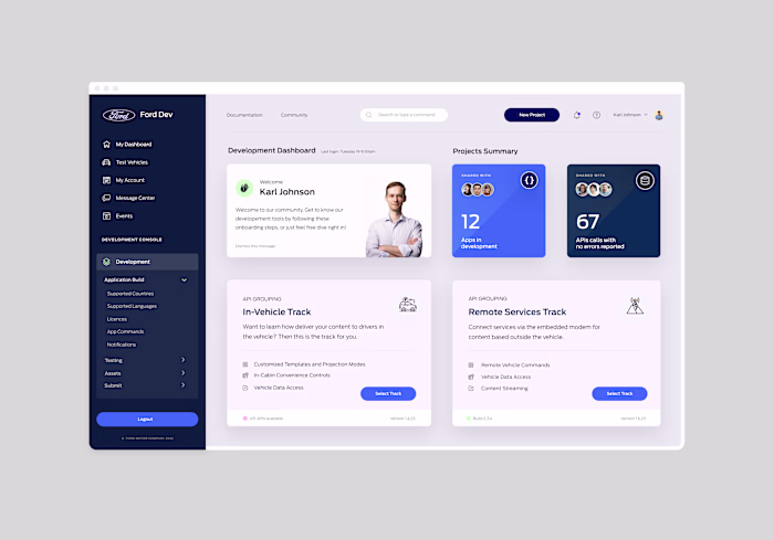 Ford Developer Dashboard Design Concept