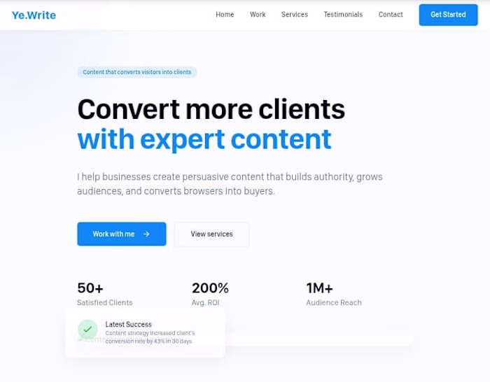 High Converting Landing Page Design for a Content Writer