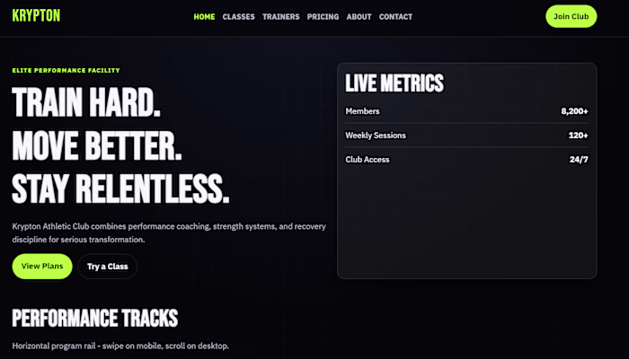 Bold fitness brand website with