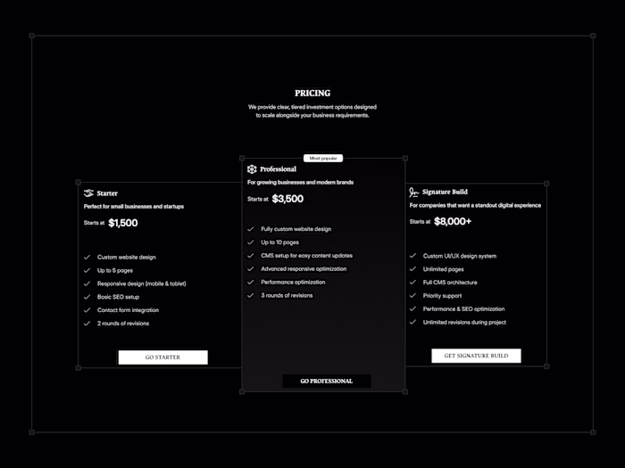 Pricing section from my upcoming