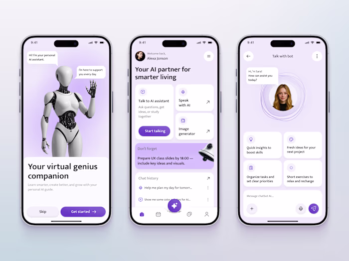 AI Companion Mobile App |  UX Design | Web Design | SaaS | Figma