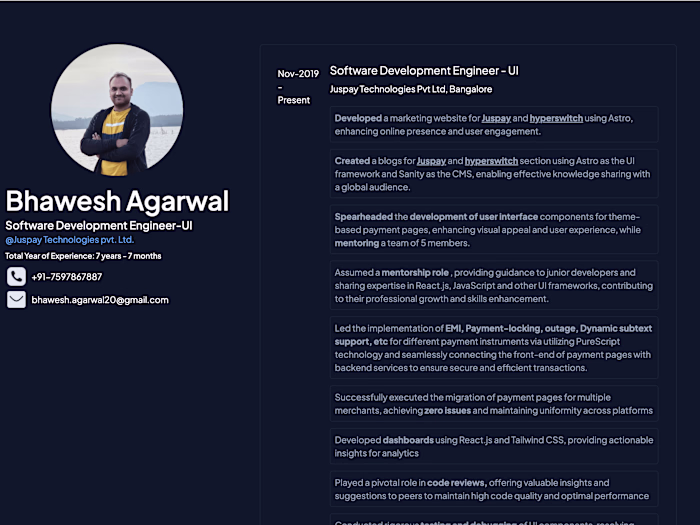 Developed personal portfolio