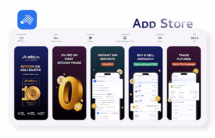 App Store & Play Store Visuals for ZebPay