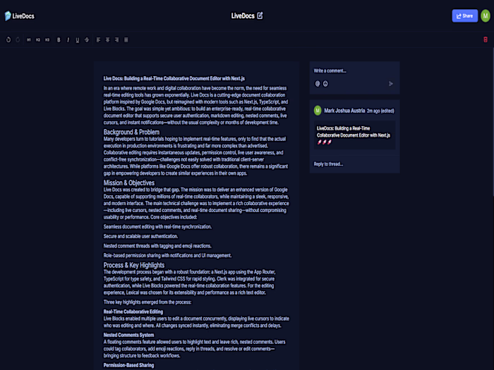 LiveDocs - Real-Time Collaborative Document Editor with Next.js