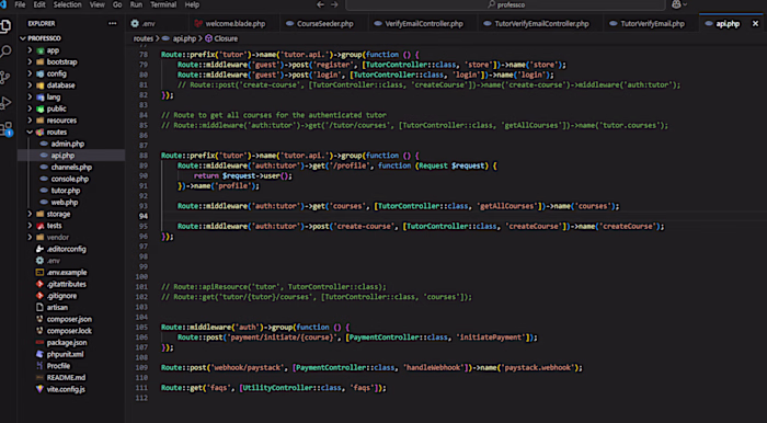Professco (Backend API's with Laravel)