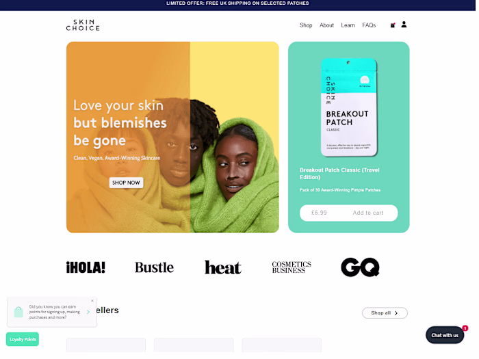 Web design for Skin Choice