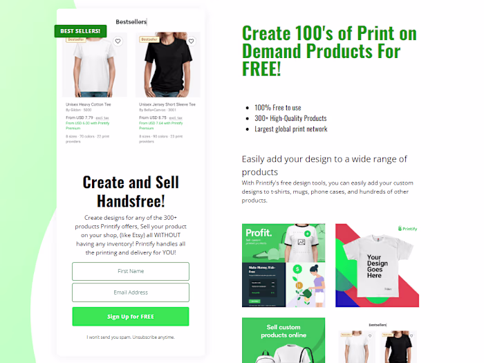 Printify opt in Convertkit Landing Page