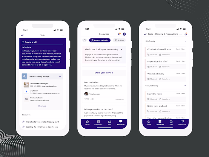 End-of-life planning and grief management app