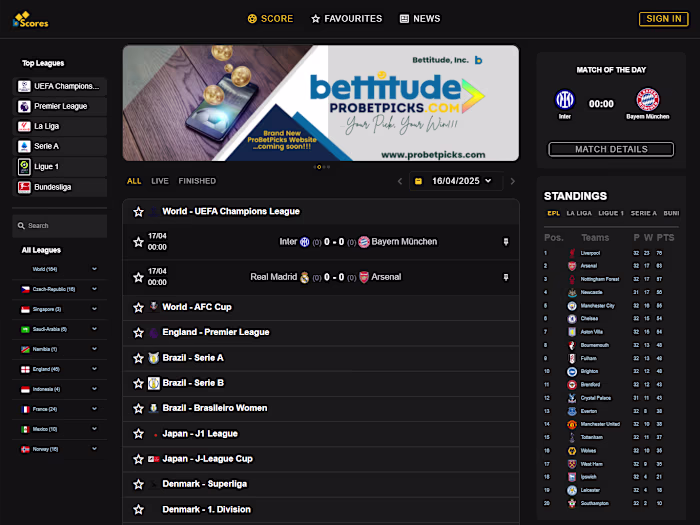 Bettiscores – Real-Time Football Score & Stats