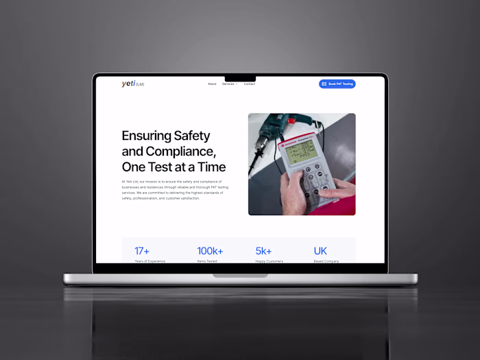 Yeti Ltd: Framer Website Build for leading PAT Testing company