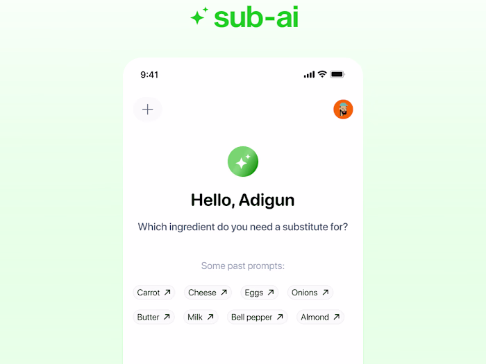 Sub AI Ingredient Substitution Web App Design