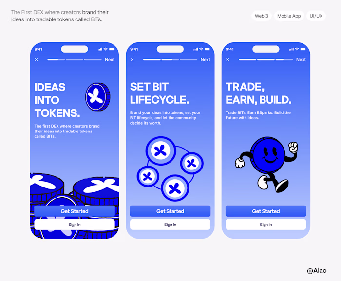Onboarding screens for brandex