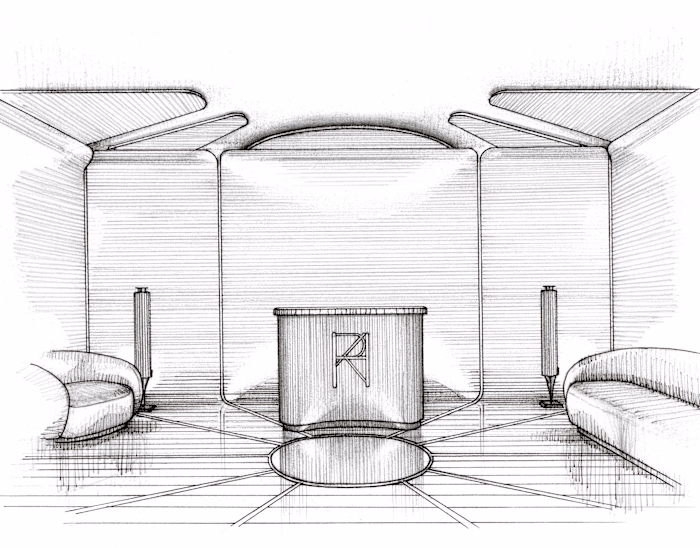 Interior design illustration of a recording studio