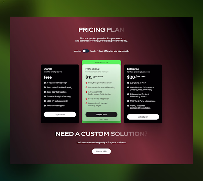 Pricing Section Design