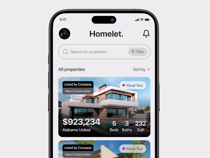 Real estate mobile app home screen