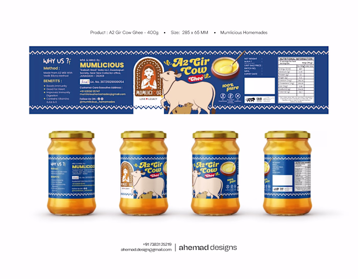 Mumlicious — A2 Gir Cow Ghee Packaging Design Months after M...
