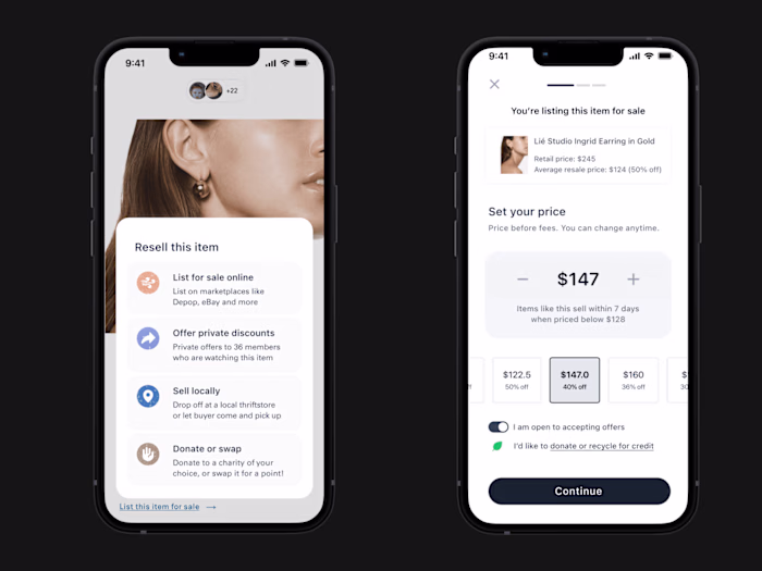 Consumer shopping app with resell features