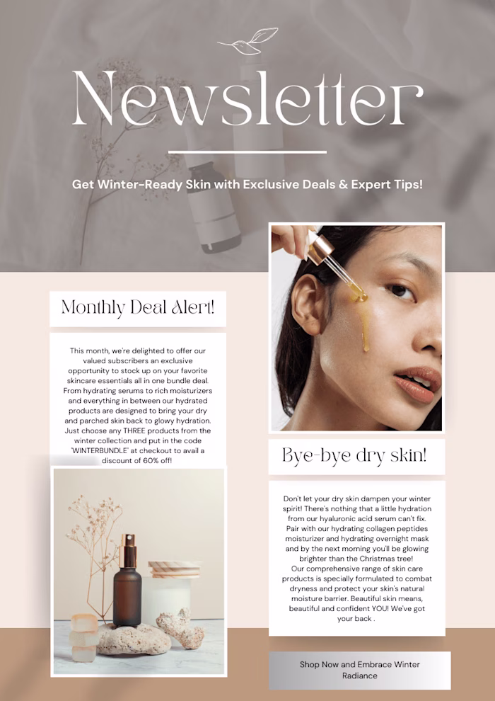 Newsletter for a Skincare brand