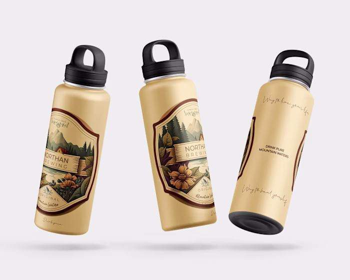 Mountain water bottle package label design