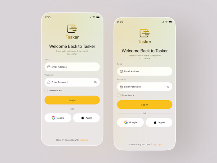 Task Management App Login & Sign-Up Screen Design