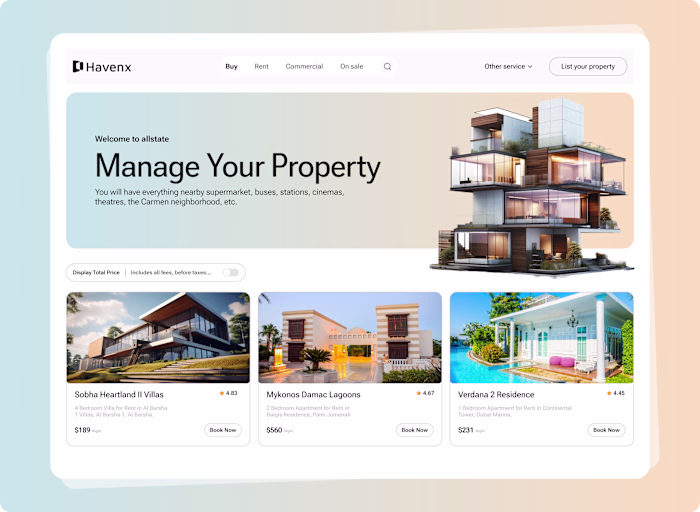 Hero section for a housing website