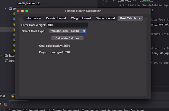 Fitness Health Tracker- Developed with Python, Sql 