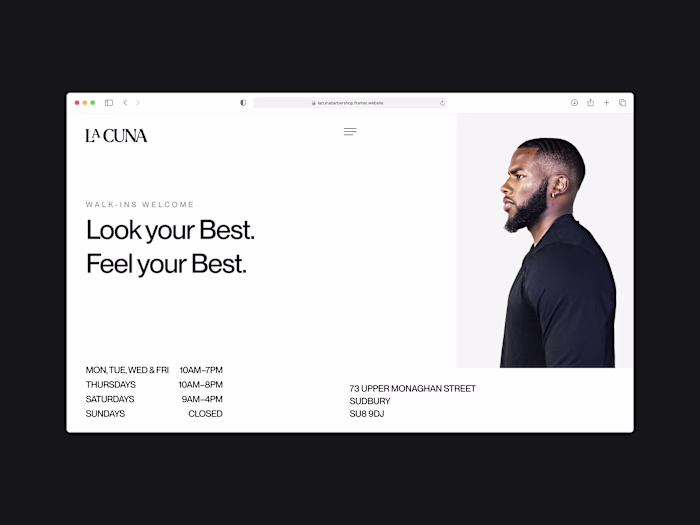 Landing Page for LaCUNA Barbershop