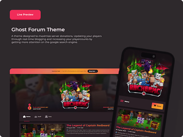 Product Page for Ghost Theme for Forums