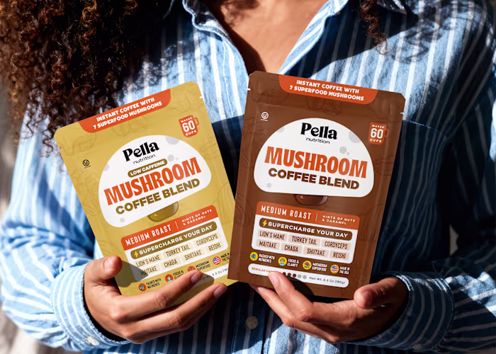 Mushroom Coffee Packaging Design for Wellness Brand Pella Nu...
